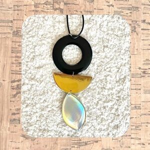 abstract & geometric leather tied black necklace